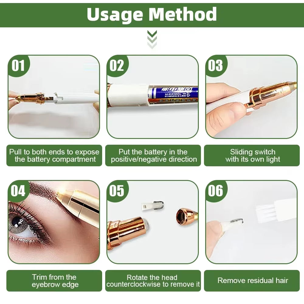 Portable Electric Eyebrow Trimmer Pen for Women, Painless Precision Eyebrow Shaver Razor Blades for Face Hair Removal Tools