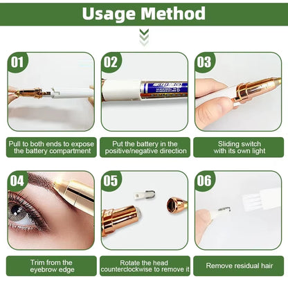 Portable Electric Eyebrow Trimmer Pen for Women, Painless Precision Eyebrow Shaver Razor Blades for Face Hair Removal Tools