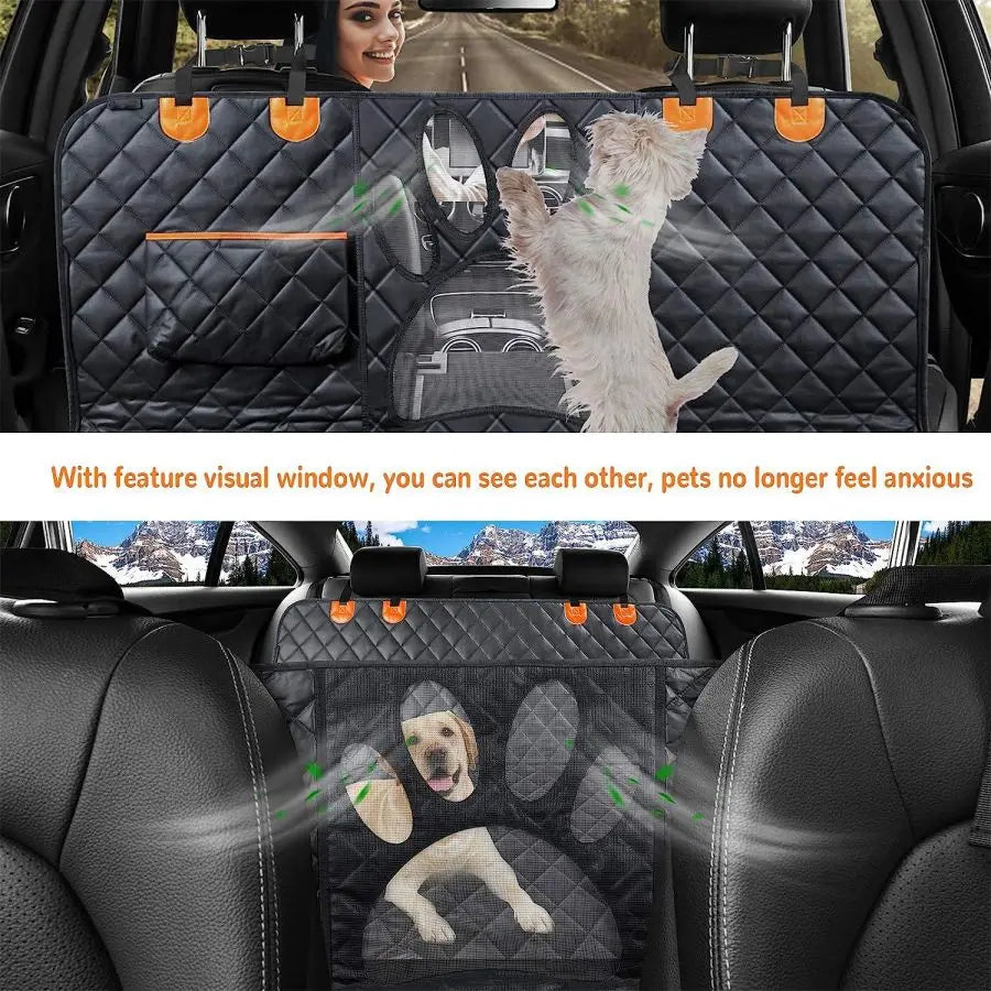 Dog Car Seat Cover for Back Seat, 100% Waterproof Dog Car Hammock with Visual Mesh Window and Side Zipper Car Seat &amp; Door Protec
