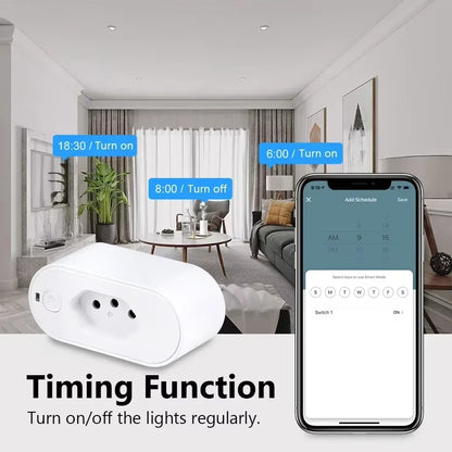 Tuya 16A/20A Brazil Standard Wifi Smart Plug Socket Work with Google Home Alexa with Power Monitor APP Remote Control