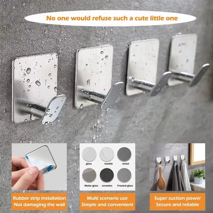 4/1Pcs Stainless Steel Bathroom Robe Hooks Adhesive Wall Hook Towel Holder Bathroom Kitchen Hardware Multi-Purpose Hanger Hook