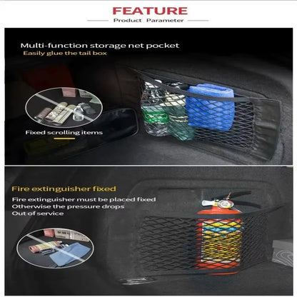Car Storage Net Stretchable Mesh Pocket Net Magic Elastic Sticker Universal Rear Mesh Trunk Seat Bag Pocket Cage Auto Organizer