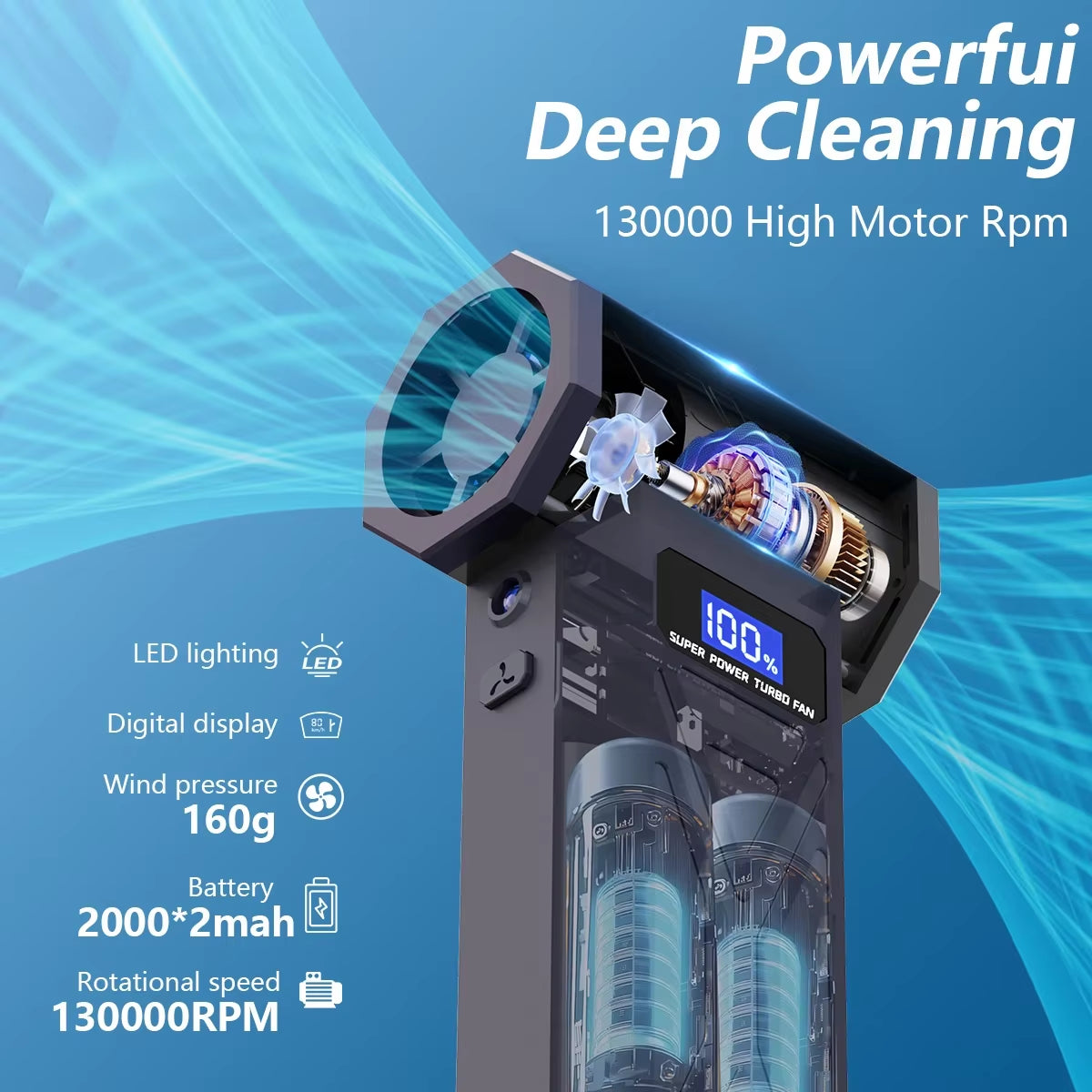 New P70 Air Blower 110000Rpm 4 Gear Adjustable Turbo Blower Jet with Led Light Battery Display Cordless Compressed Air Duster