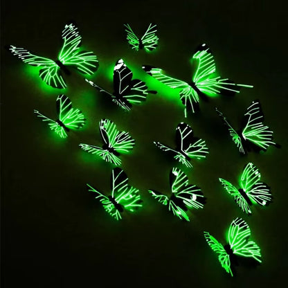 New 12Pcs Fashion 3D Luminous Butterfly Creative Wall Sticker for DIY Wall Stickers Modern Wall Art Home Decorations DIY Gift