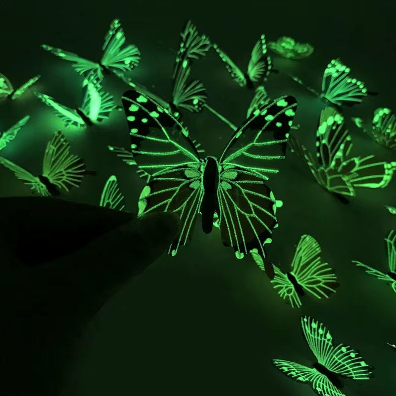 New 12Pcs Fashion 3D Luminous Butterfly Creative Wall Sticker for DIY Wall Stickers Modern Wall Art Home Decorations DIY Gift