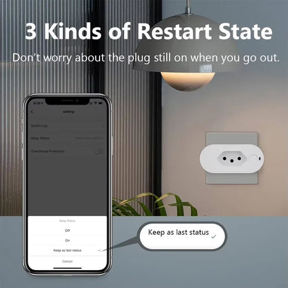 Tuya 16A/20A Brazil Standard Wifi Smart Plug Socket Work with Google Home Alexa with Power Monitor APP Remote Control