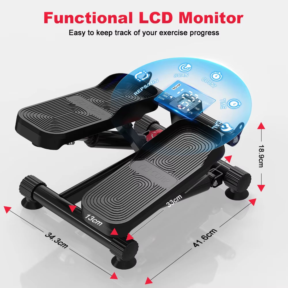 Mini Stepper for Exercise Low-Impact Stair Step Cardio Equipment with Resistance Bands Optional Twist Motion Stepper