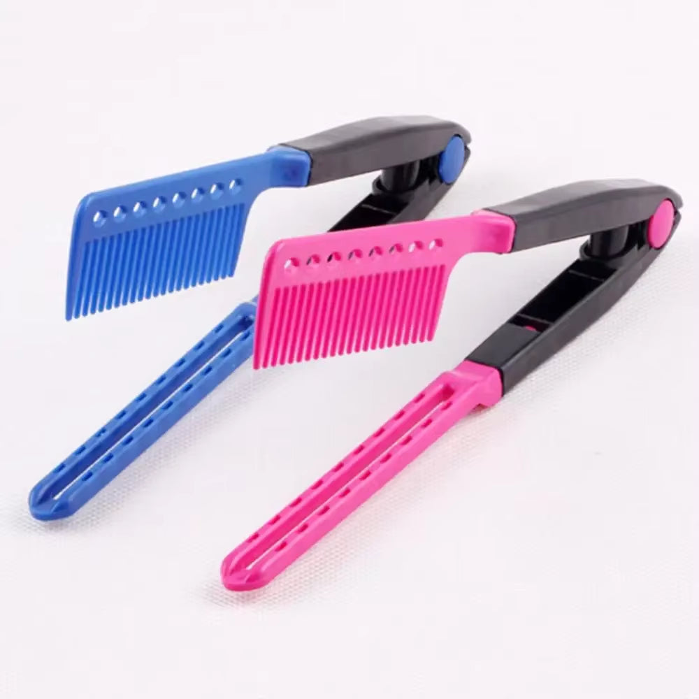 1Pcs Folding V Type Hair Straightener Brush DIY Hairdress Tool Hairdressing Combs Natural Hair Styling Curling Comb Hair