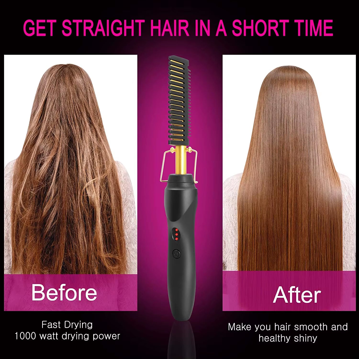 2 In1 Hot Comb Hair Straightener Electric Heating Comb Fast Heating Portable Travel Anti-Scald Beard Straightener Press Comb