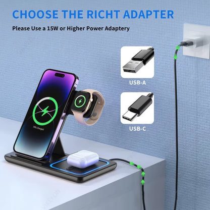 Foldable 3 in 1 30W Wireless Charging Station for Iphone 17 16 15 14 13 12 Pro Max Iwatch 11 Airpods Pro Fast Charger Stand Dock