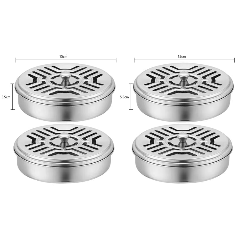 Mosquito Coils Holder Stainless Steel Mosquito Coil Box with Cover round Mosquito Coil Tray Easy to Clean Anti-Mosquito Supplies
