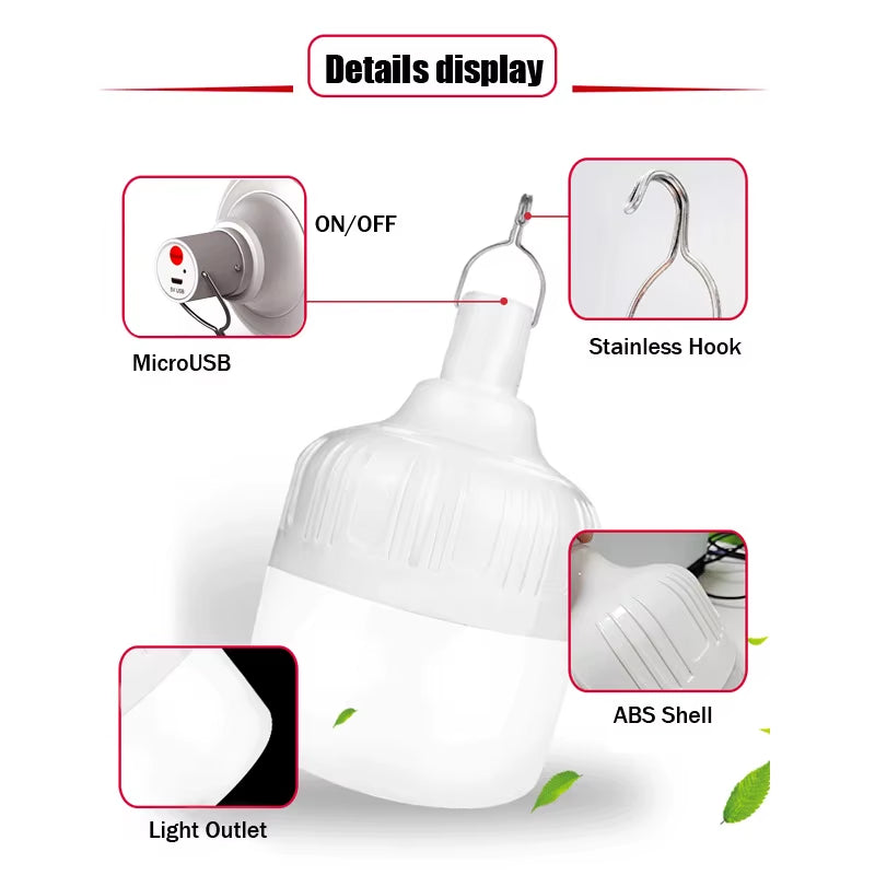 Portable Lanterns High Power USB Rechargeable LED Emergency Lights Hook Outdoor Camping Tents Lantern Lighting Flashlight Bulb