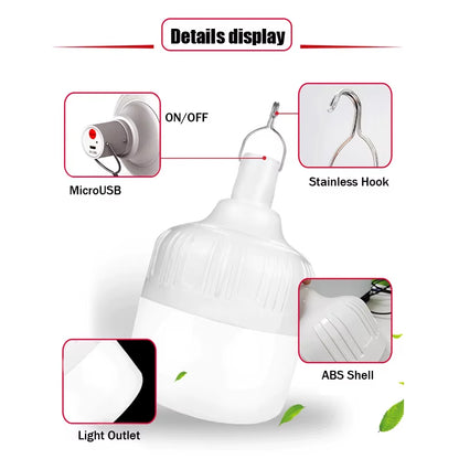 Portable Lanterns High Power USB Rechargeable LED Emergency Lights Hook Outdoor Camping Tents Lantern Lighting Flashlight Bulb