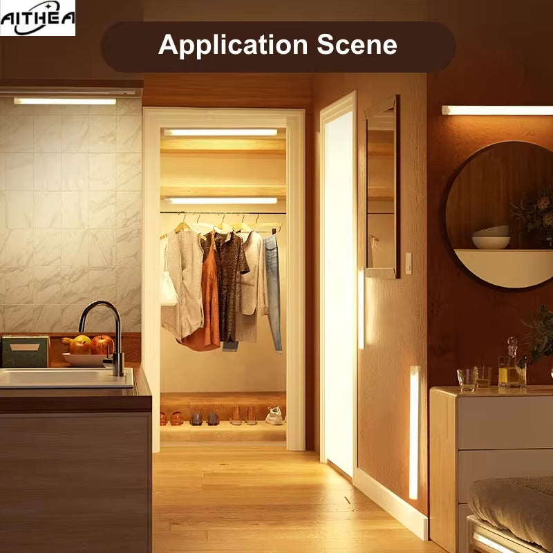 Motion Sensor LED Night Light USB Rechargeable Bedside Lamp Wireless Portable Cabinet Tube Light for Wardrobe Staircase