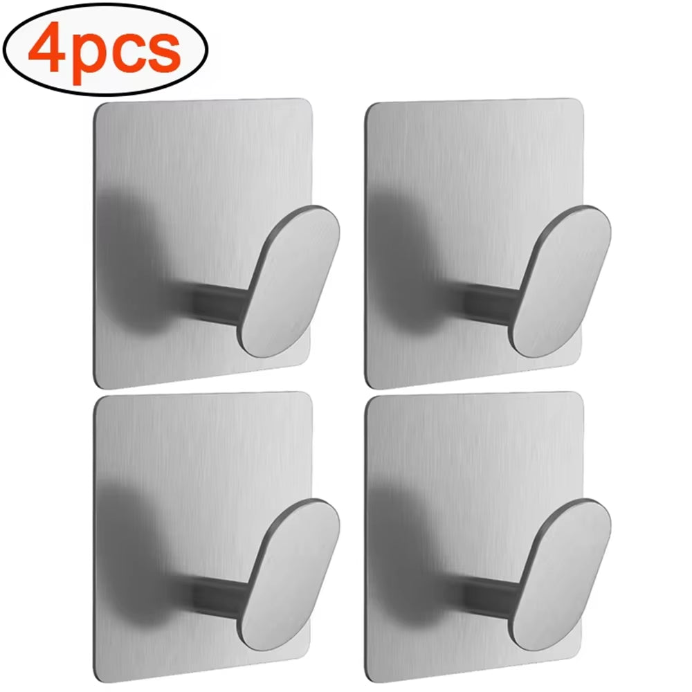 4/1Pcs Stainless Steel Bathroom Robe Hooks Adhesive Wall Hook Towel Holder Bathroom Kitchen Hardware Multi-Purpose Hanger Hook