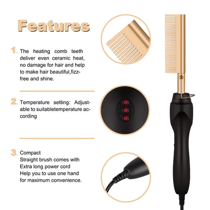 2 In1 Hot Comb Hair Straightener Electric Heating Comb Fast Heating Portable Travel Anti-Scald Beard Straightener Press Comb