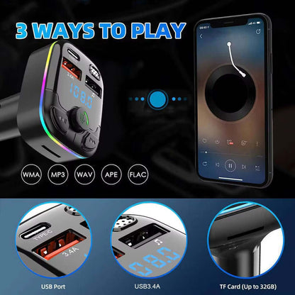 Bluetooth 5.0 Car FM Transmitter PD Type-C Dual USB Ambient Player Handsfree MP3 Charger Type-C Wireless Light PD QC3.0 Adapter